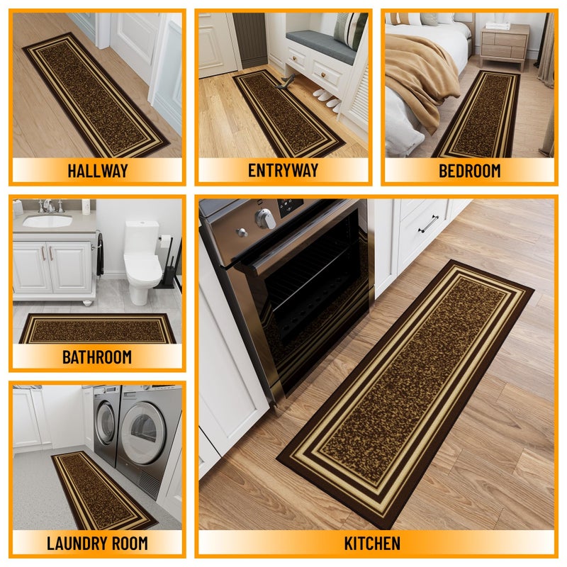Ottomanson Hallway Runner Rug 20" x 59" Non Slip Border Area Rugs Easy to Clean Laundry Rug Runner Durable & Pet Friendly Floor Carpet Runners for Hallways Entryway Living Room Kitchen, Brown - Image 3